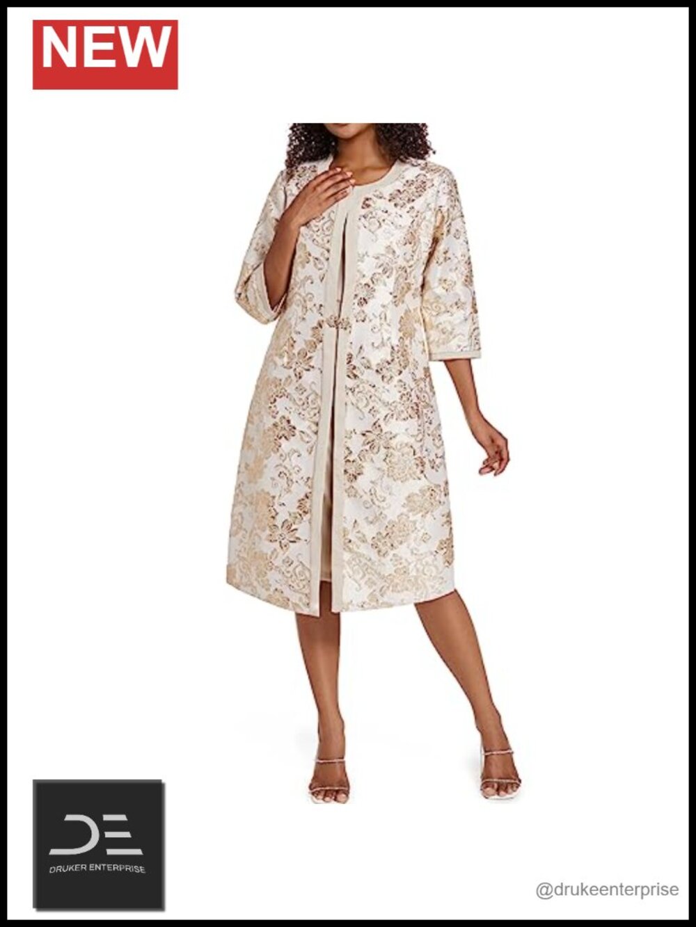 Womens 2 Piece Church Suit Dress Set Long Jacket Jacquard Embroidery